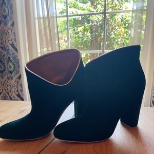 Malone Souliers Green Velvet Ankle Bootie
